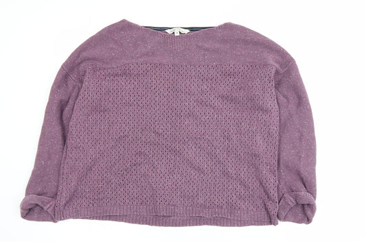 Fat Face Women's Purple Cotton Open-Knit Jumper Size 18