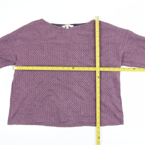 Fat Face Women's Purple Cotton Open-Knit Jumper Size 18