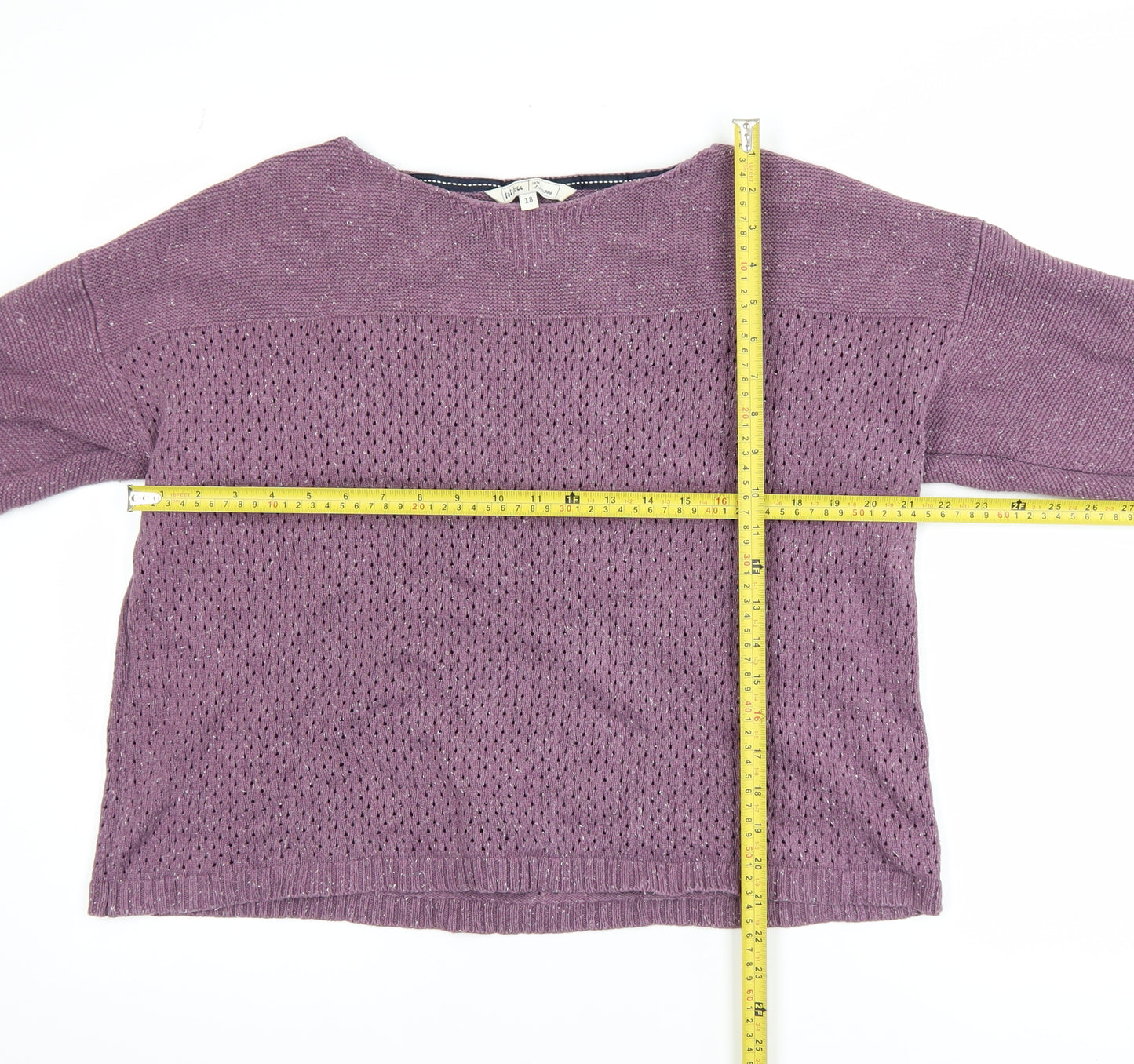 Fat Face Women's Purple Cotton Open-Knit Jumper Size 18