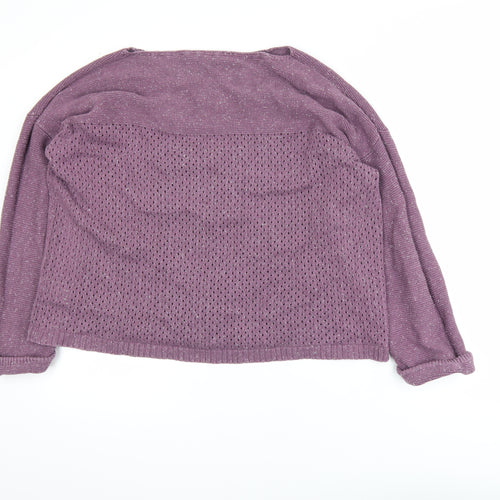 Fat Face Women's Purple Cotton Open-Knit Jumper Size 18