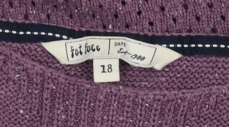 Fat Face Women's Purple Cotton Open-Knit Jumper Size 18