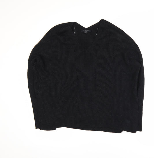 AllSaints Women Black V-Neck Alpaca Blend Relaxed Knit Jumper Size S