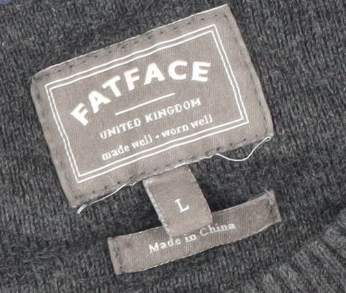 FatFace Men’s Grey Cotton Cashmere Crew Neck Jumper Size L