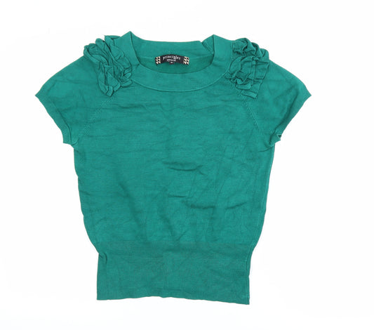 Principles by Ben de Lisi Women's Green Short Sleeve Ruffle Blouse Size 12
