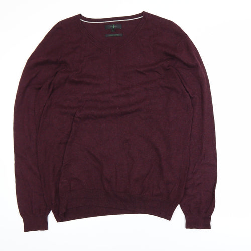 Jasper Conran Men's Brown Cotton V-Neck Jumper Size L
