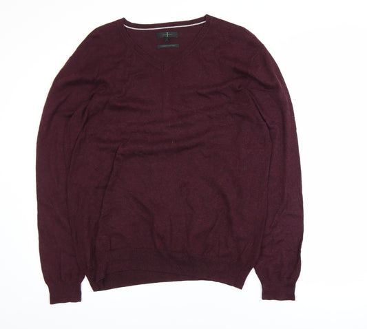 Jasper Conran Men's Brown Cotton V-Neck Jumper Size L