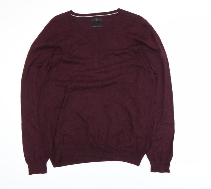 Jasper Conran Men's Brown Cotton V-Neck Jumper Size L