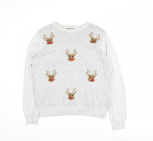 Marks and Spencer Women’s Grey Reindeer Christmas Cotton Jumper M