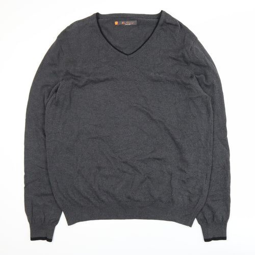 Ben Sherman Men's Grey Cotton V-Neck Pullover Jumper XL