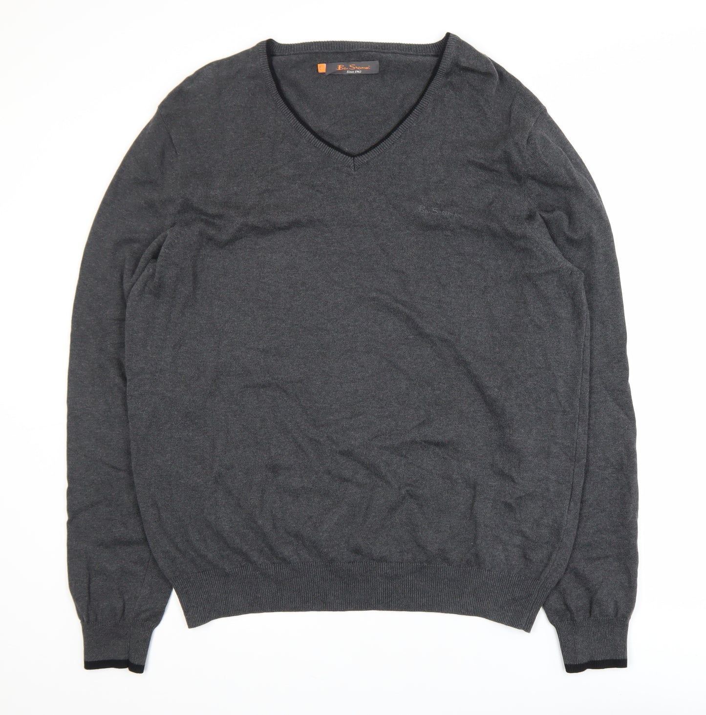 Ben Sherman Men's Grey Cotton V-Neck Pullover Jumper XL