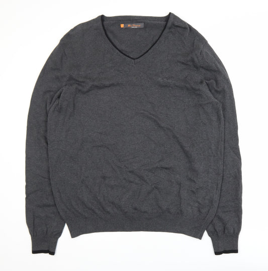 Ben Sherman Men's Grey Cotton V-Neck Pullover Jumper XL