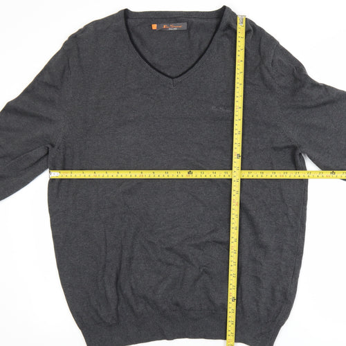 Ben Sherman Men's Grey Cotton V-Neck Pullover Jumper XL