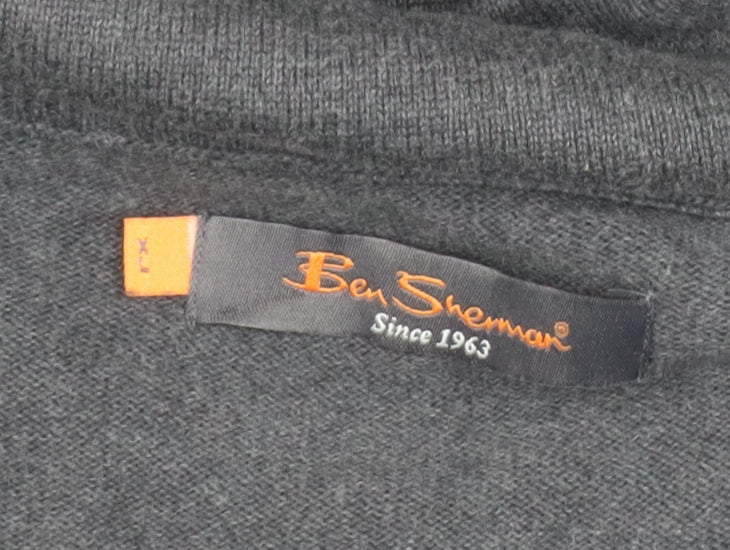 Ben Sherman Men's Grey Cotton V-Neck Pullover Jumper XL