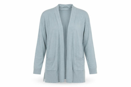 Front view of Atmosphere Women's Green Long Sleeve Open Knit Cardigan, size 12