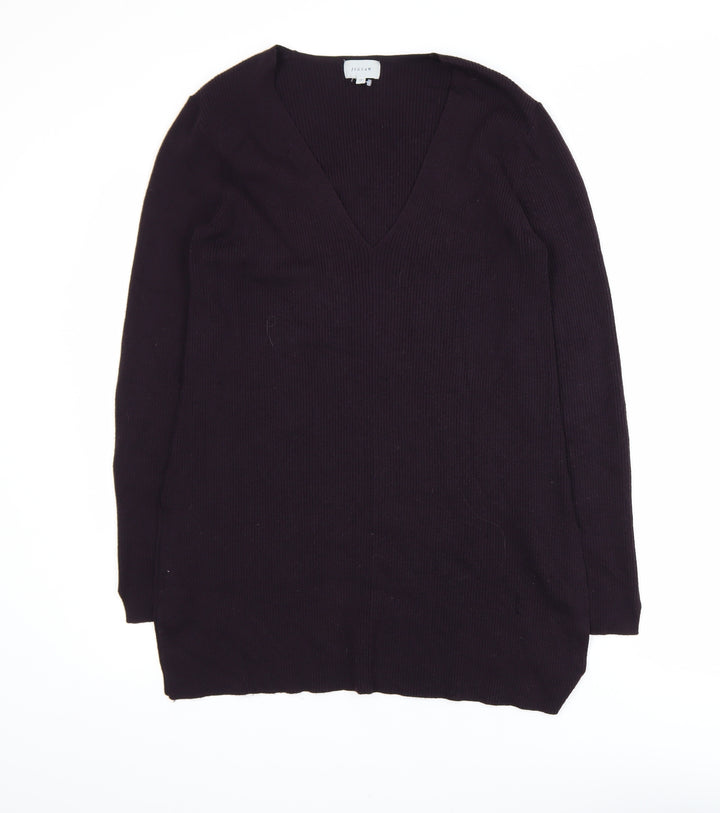 Jigsaw Women Purple V-Neck Long Sleeve Tunic Jumper M