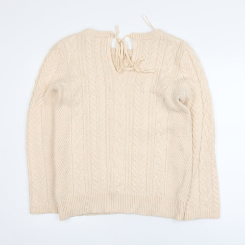 Zara Women Beige Cable-Knit Crew Neck Pullover Jumper Size L