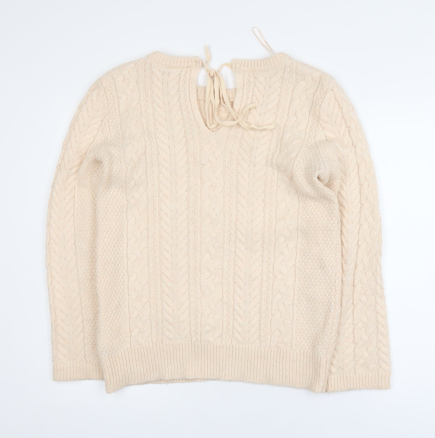 Zara Women Beige Cable-Knit Crew Neck Pullover Jumper Size L