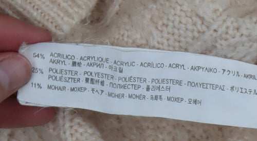 Zara Women Beige Cable-Knit Crew Neck Pullover Jumper Size L
