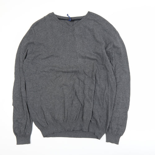 H&M Mens Grey Cotton V-Neck Pullover Jumper XL