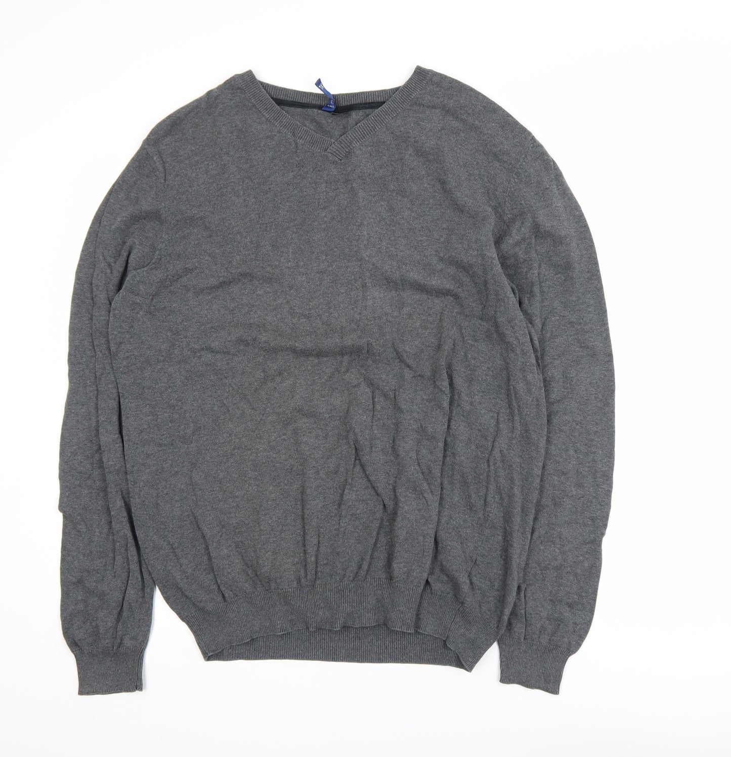H&M Mens Grey Cotton V-Neck Pullover Jumper XL