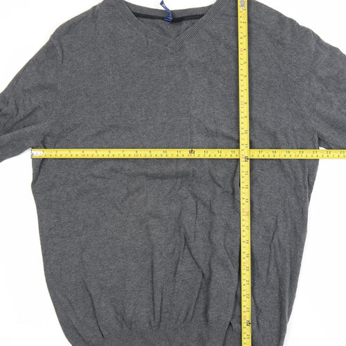 H&M Mens Grey Cotton V-Neck Pullover Jumper XL