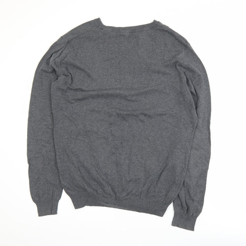 H&M Mens Grey Cotton V-Neck Pullover Jumper XL
