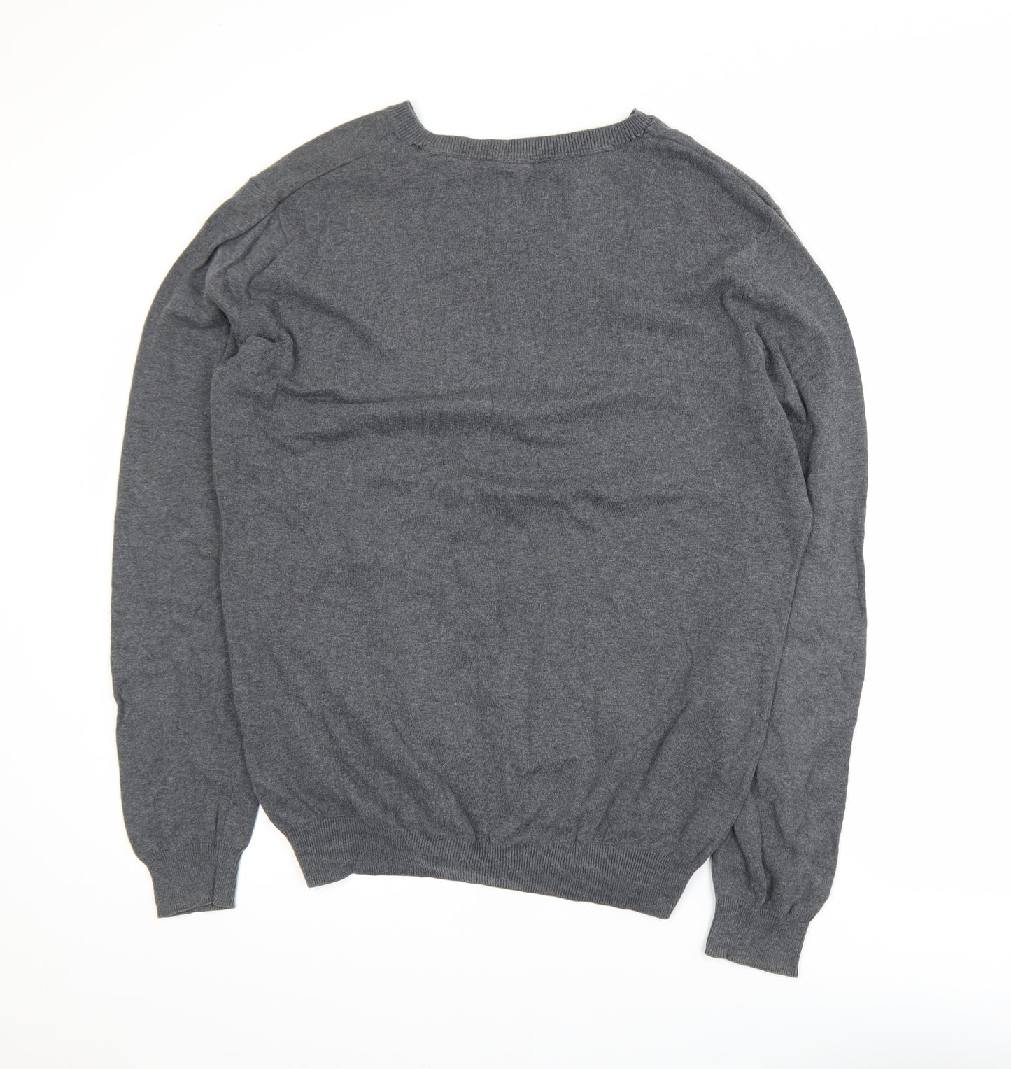 H&M Mens Grey Cotton V-Neck Pullover Jumper XL