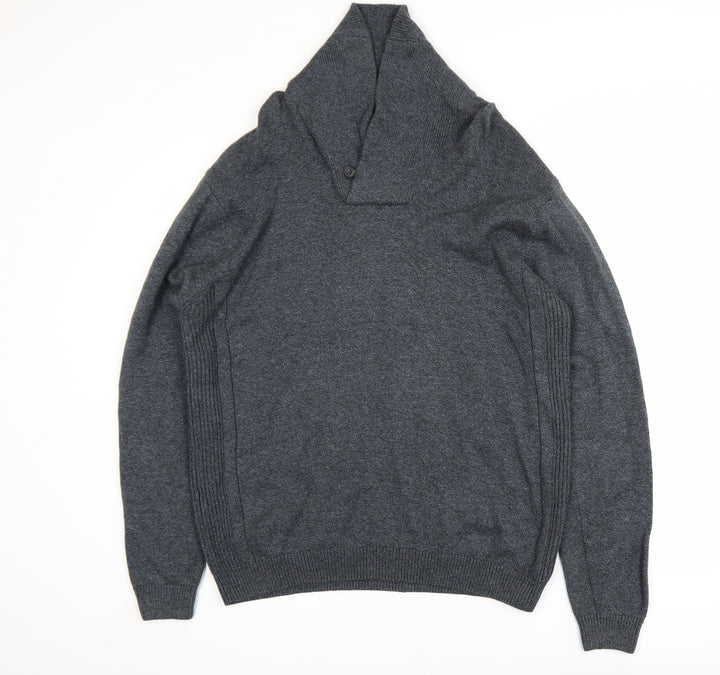 Next Men's Grey Cotton Collared Shawl Neck Pullover Jumper XL