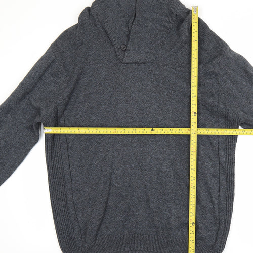 Next Men's Grey Cotton Collared Shawl Neck Pullover Jumper XL
