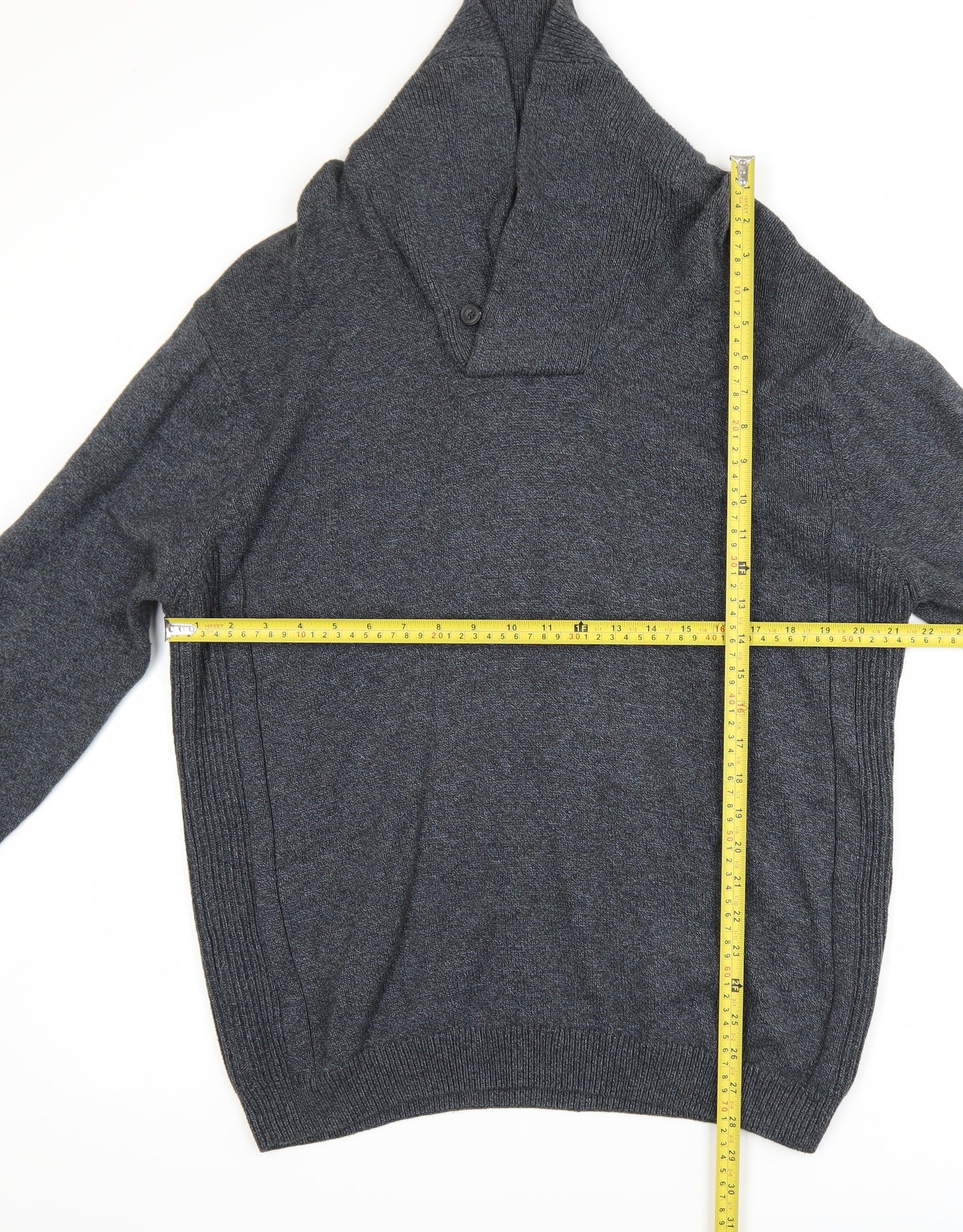 Next Men's Grey Cotton Collared Shawl Neck Pullover Jumper XL
