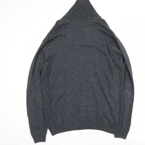 Next Men's Grey Cotton Collared Shawl Neck Pullover Jumper XL