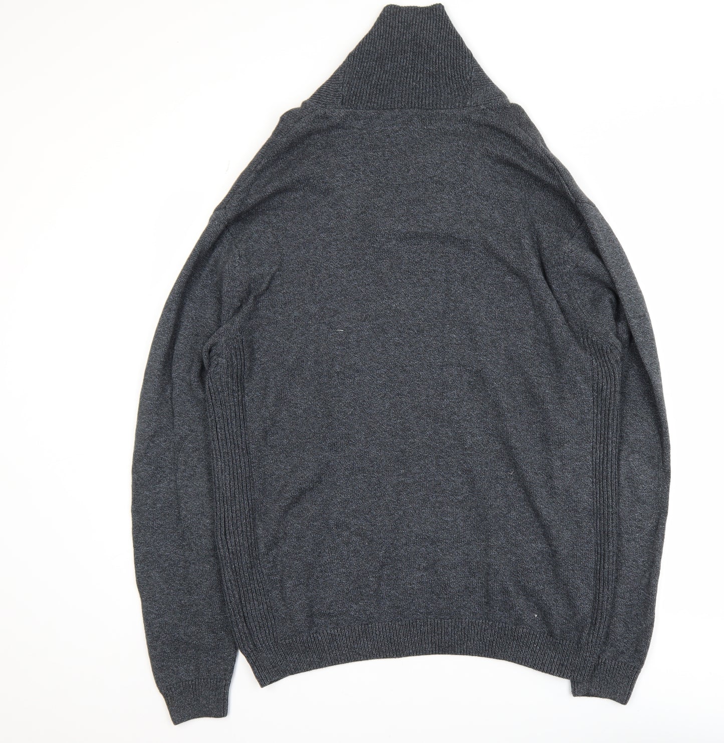 Next Men's Grey Cotton Collared Shawl Neck Pullover Jumper XL