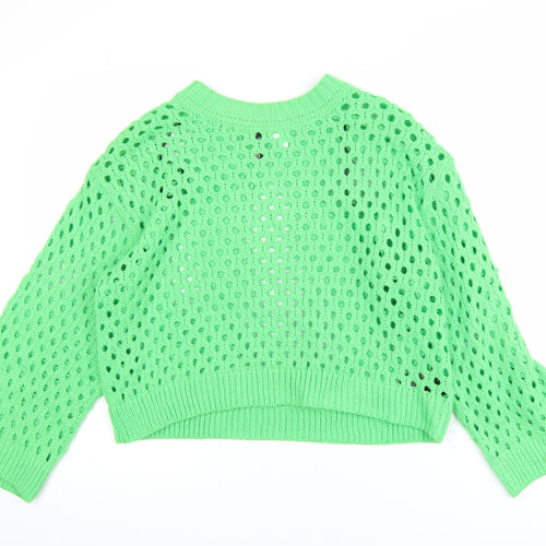 H&M Women Green Open-Knit Acrylic Pullover Jumper Size 12
