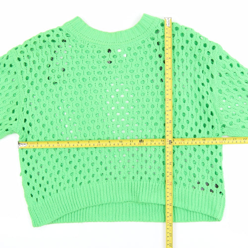 H&M Women Green Open-Knit Acrylic Pullover Jumper Size 12