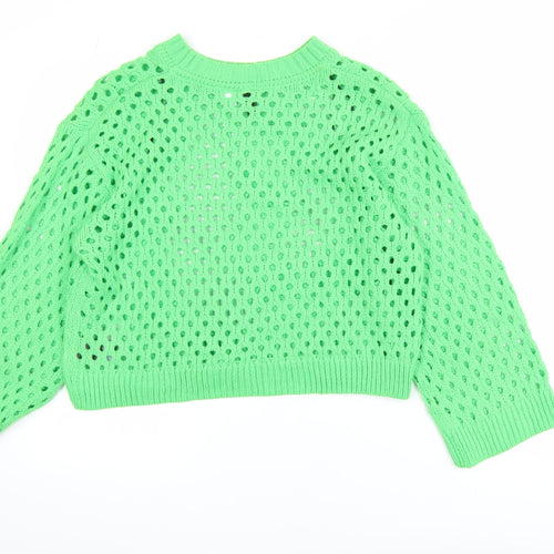 H&M Women Green Open-Knit Acrylic Pullover Jumper Size 12