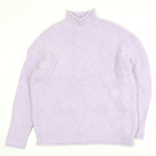 Marks and Spencer Women Purple Mock Neck Chunky Knit Jumper M