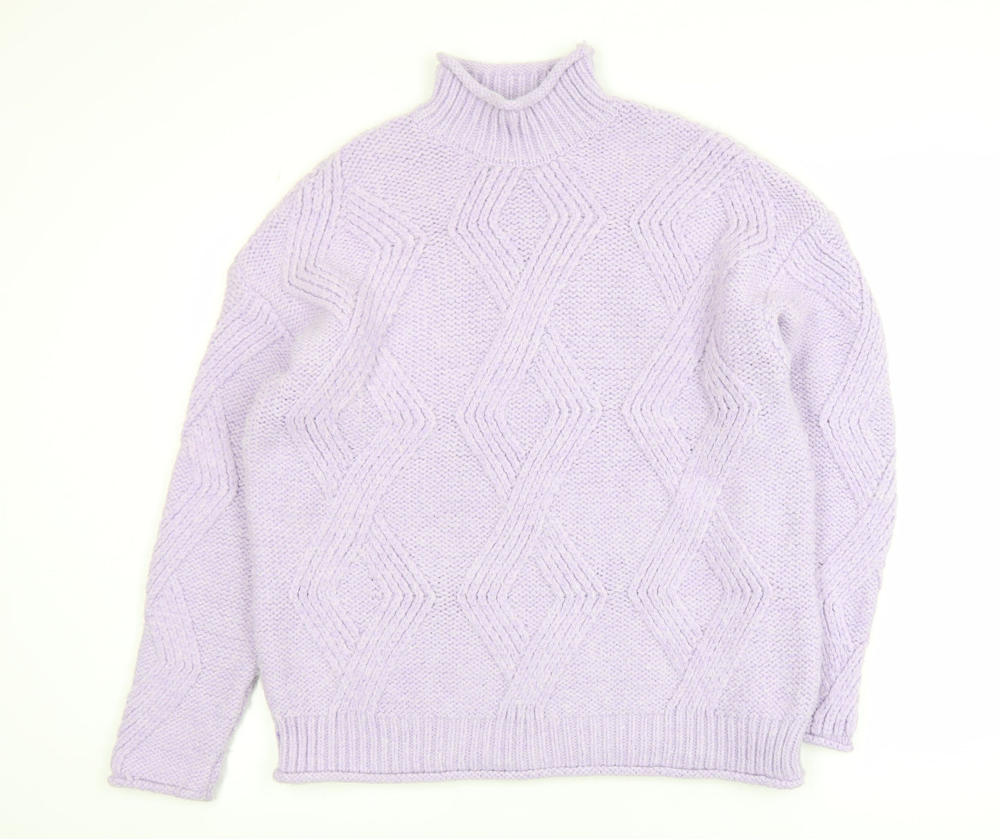 Marks and Spencer Women Purple Mock Neck Chunky Knit Jumper M