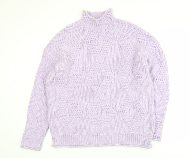 Marks and Spencer Women Purple Mock Neck Chunky Knit Jumper M