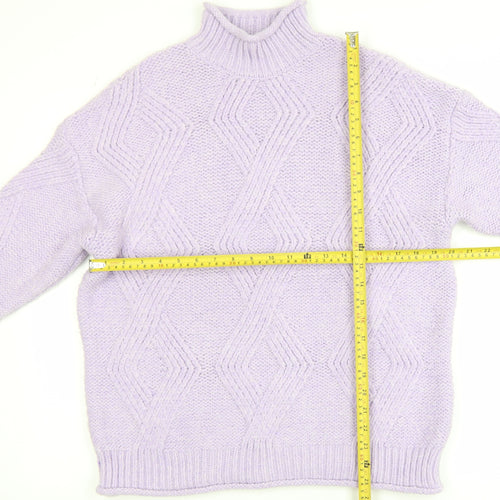 Marks and Spencer Women Purple Mock Neck Chunky Knit Jumper M