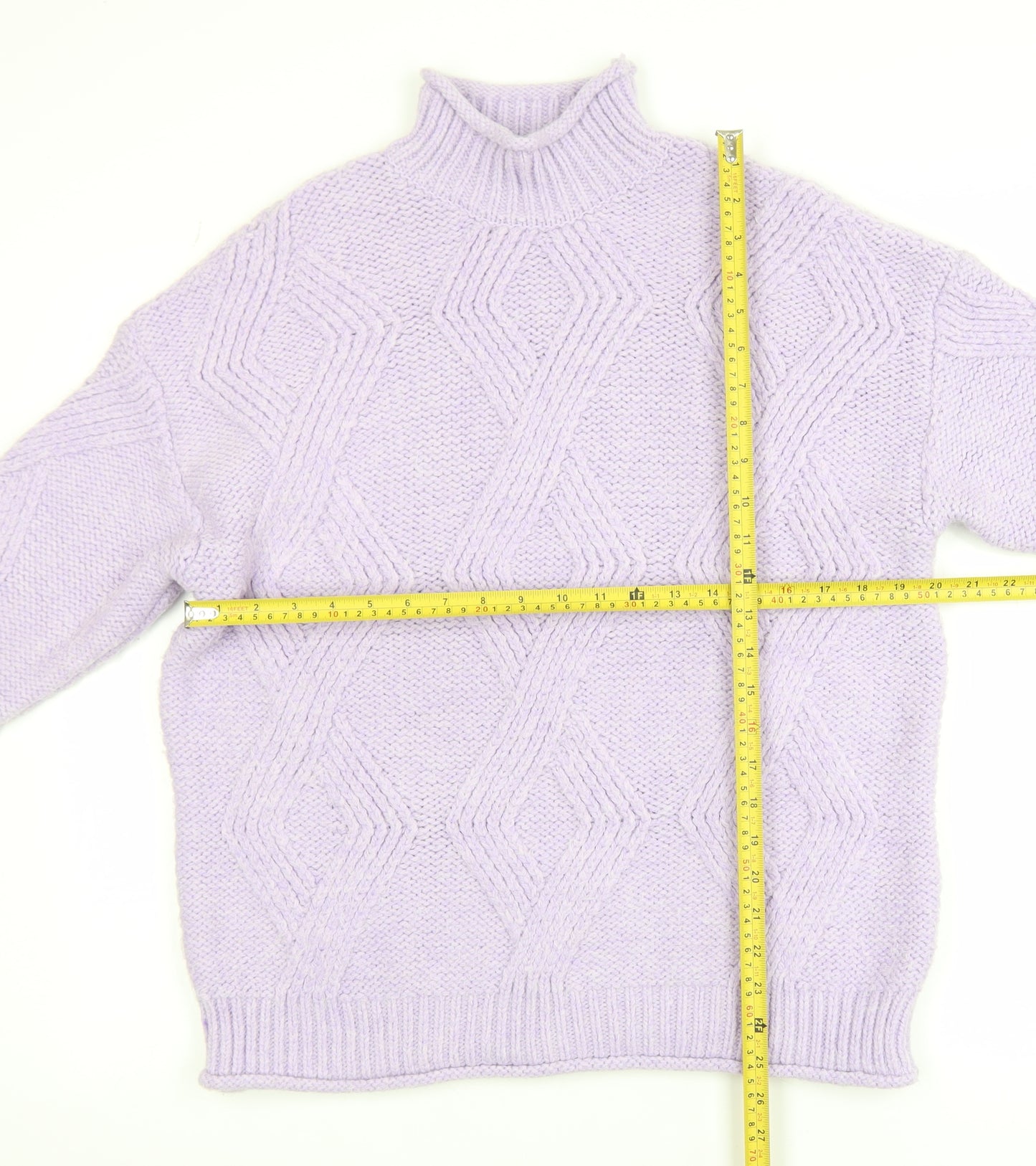 Marks and Spencer Women Purple Mock Neck Chunky Knit Jumper M