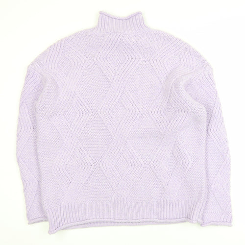 Marks and Spencer Women Purple Mock Neck Chunky Knit Jumper M