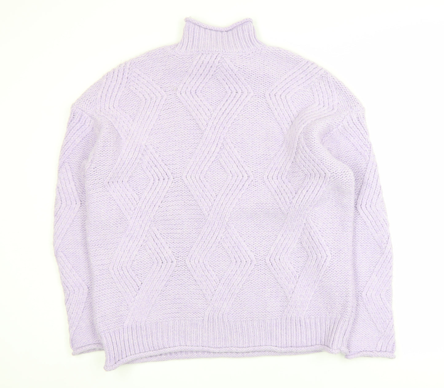 Marks and Spencer Women Purple Mock Neck Chunky Knit Jumper M