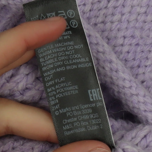 Marks and Spencer Women Purple Mock Neck Chunky Knit Jumper M