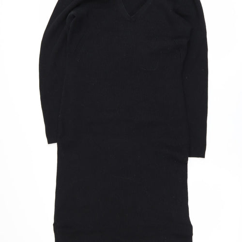 Next Women’s Black Knit Bodycon V-Neck Long Sleeve Dress Size 14