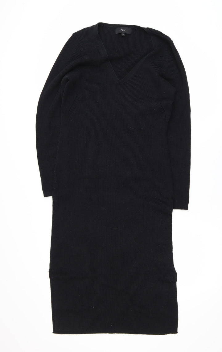 Next Women’s Black Knit Bodycon V-Neck Long Sleeve Dress Size 14