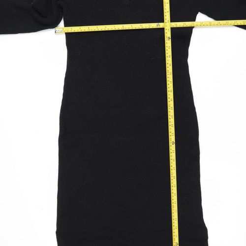 Next Women’s Black Knit Bodycon V-Neck Long Sleeve Dress Size 14