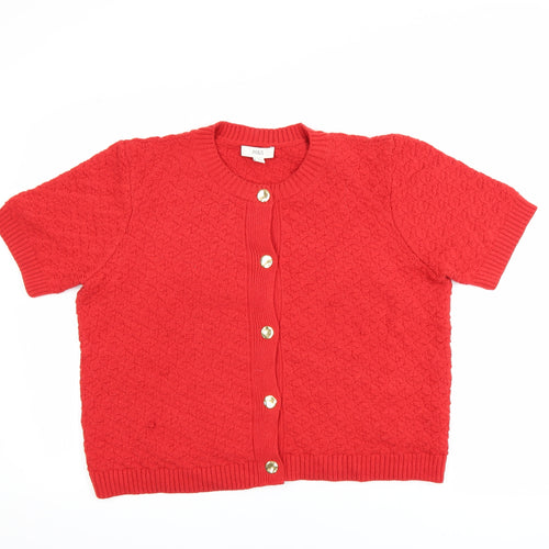 Marks and Spencer Women's Red Short Sleeve Button Cardigan L