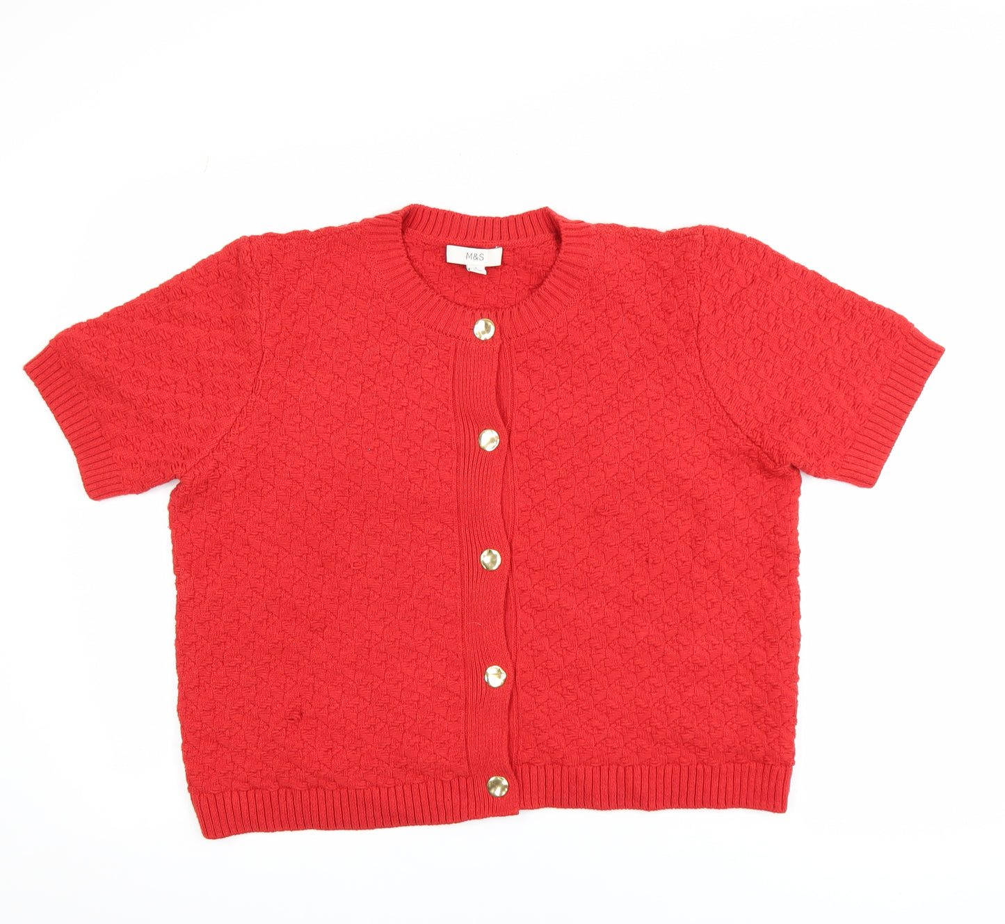 Marks and Spencer Women's Red Short Sleeve Button Cardigan L