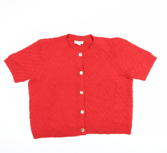 Marks and Spencer Women's Red Short Sleeve Button Cardigan L