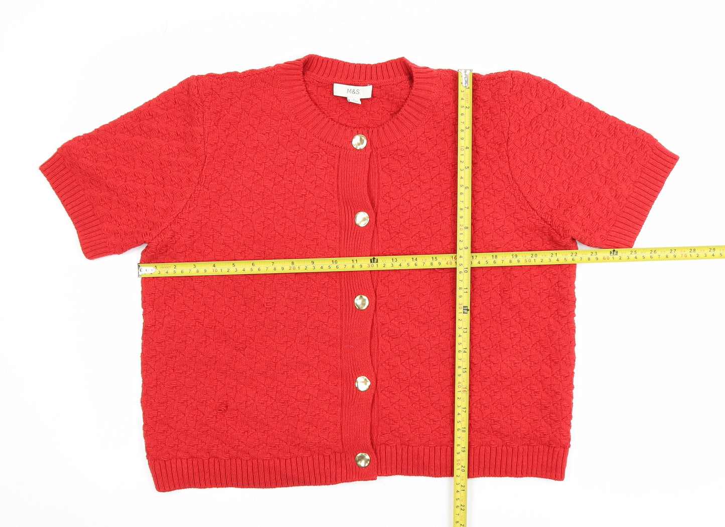 Marks and Spencer Women's Red Short Sleeve Button Cardigan L